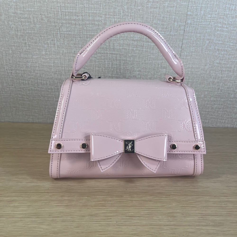 Juicy Couture Pink Patent Monogram Bow Top Handle Crossbody Satchel Bag New NWT